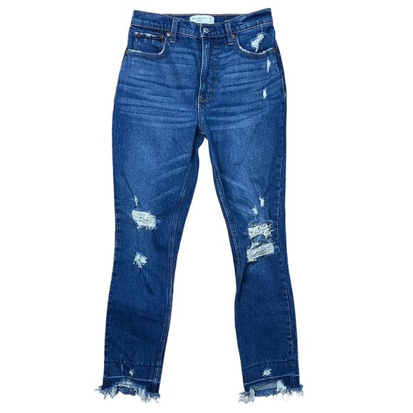 🌟 Abercrombie & Fitch Women’s High Rise Skinny Distressed Dark Wash Jeans SZ 26 - Picture 1 of 8